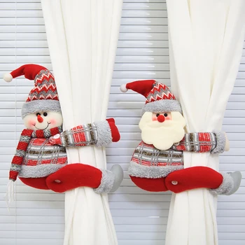  Коледни Катарами за пердета - Дядо коледа, Снежен човек Лосове Завеса с цип закопчалка за жартиери Празнична прозорец завеса Декоративна шнола Завеси