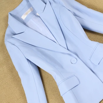  Комплект женски пролетно-есенния нов женски професионален блейзър тънък прост светло син костюм, така и панталони панталони за краката, два комплекта