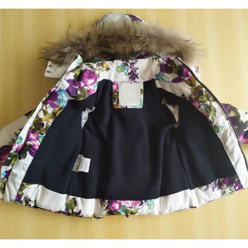  Комплект зимни дрехи за момиченца от 1 до 2 години за момичета Пуховое палта с цветя +Тела Костюми Топло ветрозащитный зимна костюм за деца от ски за да отговарят