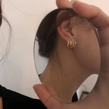  Корейски Ушния Нокът Ухото на куката Обеци-клипове за жени с четири шипа CZ Златен цвят Обеци за уши, Модни бижута Подарък за Нова година
