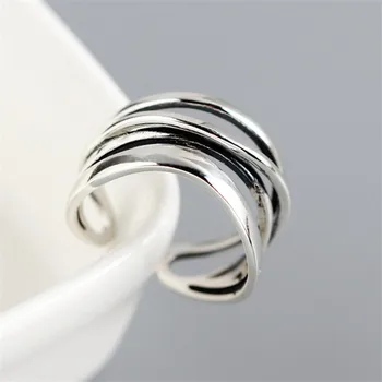  Корейското Елегантна Регулируема Геометрично пръстен от сребро 925 проба За чифт Отпечатъци За жени Изискани Бижута jz462