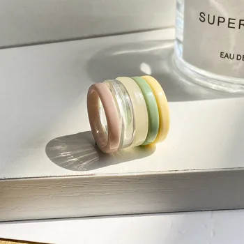  Корея 2021 Луксозни Цветни Прозрачни Акрилни пръстени от смола на Горещия цвят За жени Вечерни Бижута Пръстен