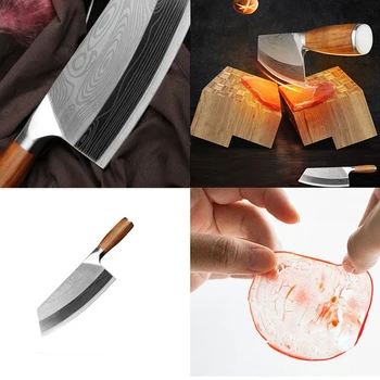  Кухненски Нож Дамасский Лазерен Модел Китайски Нож На Главния Готвач Мясницкий Нож От Неръждаема Стомана С Дървена Дръжка На Секира За Рязане На Месо Нож