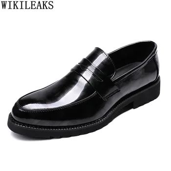 Лакирани кожени мокасини Мъжки обувки Кожени Бизнес костюми Оксфордские обувки без закопчалка за мъже Сватбени обувки Кожени обувки, Мъжки официални