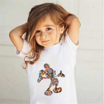  Летни Детски дрехи Дисни на Щастливата Патица Карикатура Мини маус Мики Подаръци за момчета Тениска за момичета с къс ръкав Детска тениска Случайни бял
