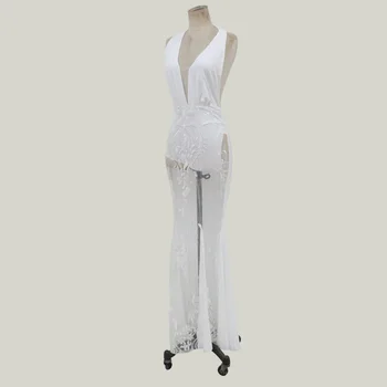  Летни дрехи за жени, новият пристигането 2021 Прозрачно плажна рокля Бяло дантелено секси дълга женски сетчатое рокля с отворен гръб и цветен модел