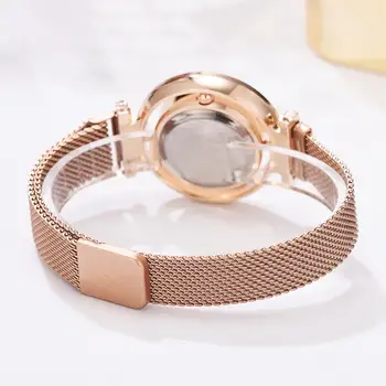  Луксозни дамски часовник от розово злато с магнитна мрежа на колана Дамски ръчен часовник с циферблат Дамски часовник-гривна Дамски часовници Relogio Feminino