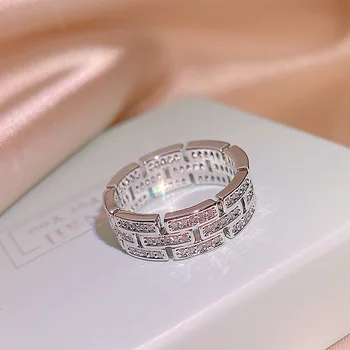  Луксозно дамско Пръстен с веригата от кристалния камък, Очарователно Годежен пръстен от сребро 925 проба за жени, Елегантна годежен пръстен с Цирконий за булката