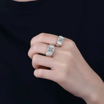  Луксозно Днешно Мъжки Пръстен от Муассанита цвят D 1 Карат с висококачествено Сребро 925 Проба от Бяло Злато с Муассанитовым един ангажимент пръстен