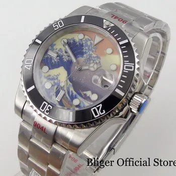  Марка BLIGER Мъжки часовник KAGAWANA Циферблат 24 Скъпоценен камък NH35A PT5000 Матово черна Каишка от стриди Сапфир с Циклопическим Однонаправленным безелем