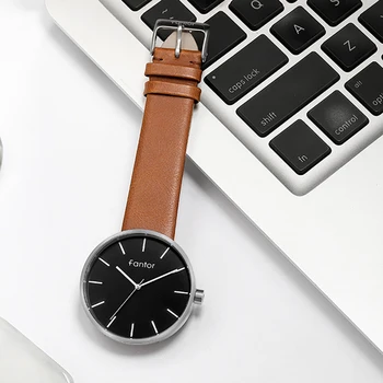  Марка Fantor Мъжки минималистичные фини кварцови часовника 42 мм с кожена каишка на Ръчни часовници за мъже Прости ежедневни кварцов часовник
