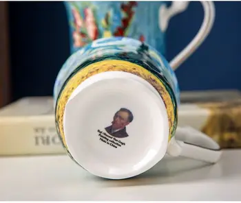  Маслени картини на Ван Гог Порцеланова Кафеена Чаша От Костен Порцелан, Чаши за Кафе Съдове За пиене, Чаши Млечни Керамични Чаена Чаша Звездна Нощ