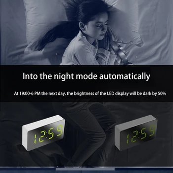  Мини Настолен Будилник Цифрово Огледало LED Температура USB Нощно шкафче Пътни Часовници за Спални Хол Начало Декор