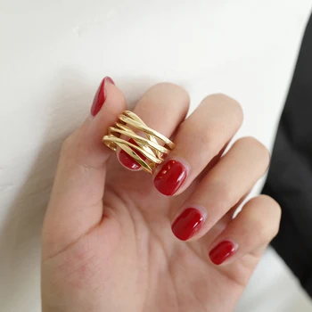  Многострочное Гладък пръстен с голям широката вълна на Дамска мода Бижута Корейски Стилни Стръмни charms Дамски Регулируеми златни пръстени за момичета
