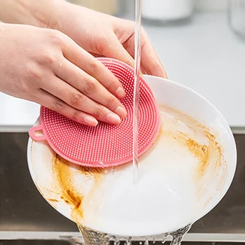  Многофункционална цветна силиконова четка за миене на съдове, двойна странична четка за почистване на кухнята и дома, кърпа за миене на съдове, обеззаразени w