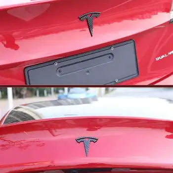  Модел от въглеродни Влакна за Tesla, Модел 3 Y X S Auto Лога Тампон на Волана Украса Модифицирани Аксесоари Корона Хвостовая Кутия