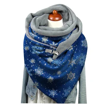  Модерен Коледен шал За жени с принтом Бутон Мека обвивка Зимни ежедневни топли шалове Шалове копчета Шал на Шийката на носна кърпичка