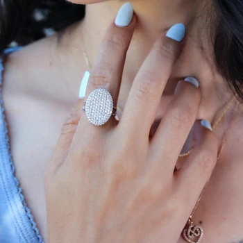  Модни Микро-Подплатени Бели Кристали Пръстен на пръста с Овална форма Елегантни Пръстени За жени, за Сватба парти Нежни Бижута подарък B4M876