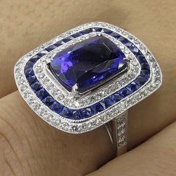  Модни синьо-бели квадратни Пръстени с кристали, Цирконий за жени Годежен Пръстен на пръста Бижута Anillos Аксесоари за годеж Bijoux Femme