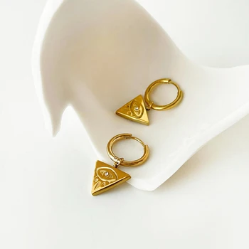  Монланшер Демоничните очи Геометрични Триъгълни обеци-капки Златен Цвят Обеци от титанов стомана за жени, Модни Бижута Обеци подарък