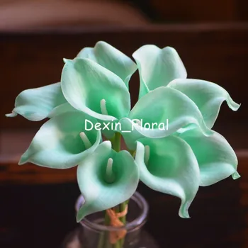  Мятно-Зелени Кала Истински Цветя На Допир На Коприна Булчински Букети, Сватбени Бижута Изкуствена Кала