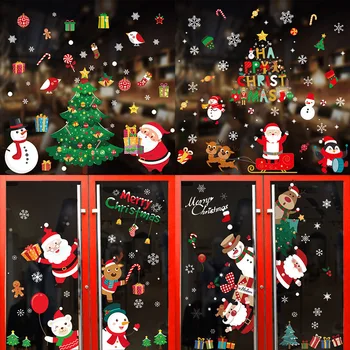  Направи си САМ Весели Коледни Стикери на Дядо Коледа, Елен Коледна Елха Снежинка Стенни Стикери за Прозорците Украшение Навидад 2021 Нова Година Декор Ноел