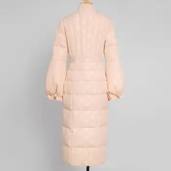  Нов прием на pink фенер дълъг ръкав бял утиный пух палта за жени тънък яка-часова елегантна naka яке плюс размер 2XL