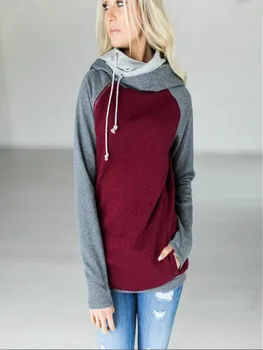  Нова есенно-зимния всекидневни женски лоскутный пуловер с цип, топли блузи с качулка и дълъг ръкав, с джобове, Двойна качулка, hoody с качулка