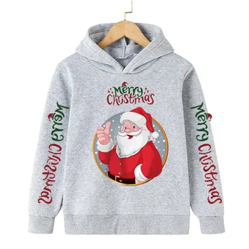  Нова зимна черна Коледна облекло Санта Подарък за момче Hoody с качулка Коледен пуловер с шарени Детски спортни дрехи за Коледното парти