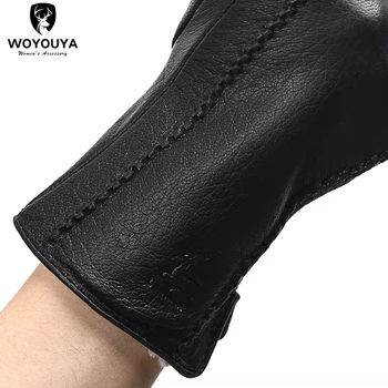  Нови зимни ръкавици от овча кожа, черни дамски ръкавици от естествена кожа, марка \ дебели топли дамски кожени ръкавици-2269