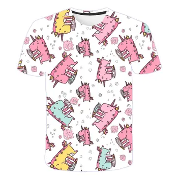  Нови летни тениски с принтом 3D Еднорог, блузи за момичета, дрехи за деца, дрехи от карикатури, Ежедневни удобни сладка тениска с единорогом за момичета