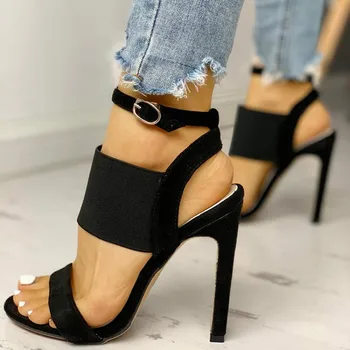  Нови модни дамски летни сандали на висок ток Обикновена ежедневни обувки на висок ток с тока и каишка с отворени пръсти Секси дамски обувки-лодка