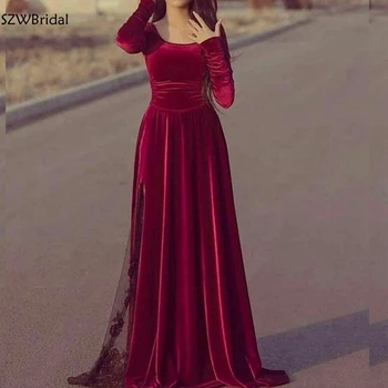  Новият пристигането Кадифени вечерни рокли с дълъг ръкав 2022 Винаги красиво арабски мюсюлмански вечерна рокля Suknia wieczorowa Abendkleid
