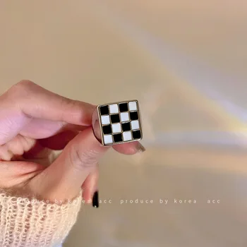  Ново Модно Шахматное метална халка за жени Корейски Прост Дизайн Геометрично Пръстен със сърце Индивидуалност Дамски Пръстени за пръстите на Бижута