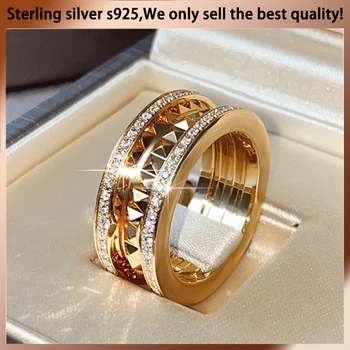  Оригинален дизайн 585 сребро с инкрустиран диамант кестени пружинное цилиндрична пръстен Безплатна доставка бижута за мъже и жени