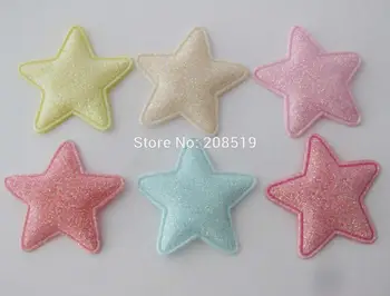  ПАННЕО разноцветни лъскави лепенки във формата на звезда 34 мм, 120 бр./много мека, пухкава апликации за коса/шапка декоративна украса