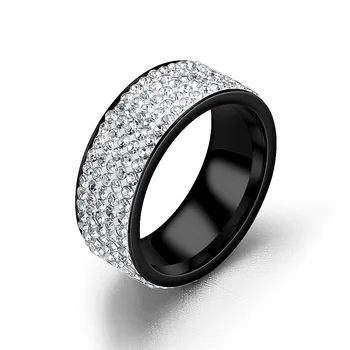  Пара от неръждаема стомана пятирядные пръстени с цирконии модерен класически пръстени от титанов стомана с пълна цирконием трехрядные декорации от цирконии