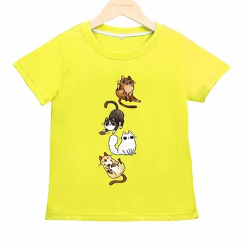  Прекрасна котка Летни тениски с къс ръкав с принтом За момчета и момичета Спортен Стил на отдих Памучен блуза с къс ръкав Облекло