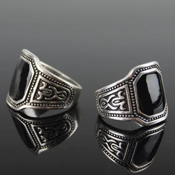  Пръстен с печаткой цвят антични сребро с черен емайл За мъже Пръстен върху пръста за мъже Готини Бижута от ставите на пръстите
