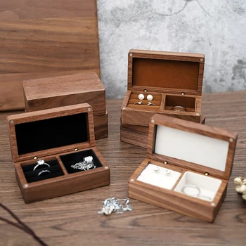  Реколта Кутия за пръстените Дървена Органайзер за съхранение на обици Дисплей с Правоъгълна Форма на Кутия за съхранение на бижута Калъф Подарък за жени Дропшиппинг