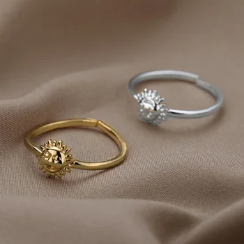  Реколта пръстени за лице от слънцето за жени Anillos Златна треска Цвят на Пара от неръждаема стомана Пръстен за мъже Готически бижута Естетически Сватбен подарък