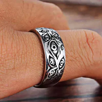  Реколта Пънк-пръстени с гравирани за очи за жени е Модерен хип-хоп Сребърни пръстени за пръстите за мъже Вечерни готически бижута подарък