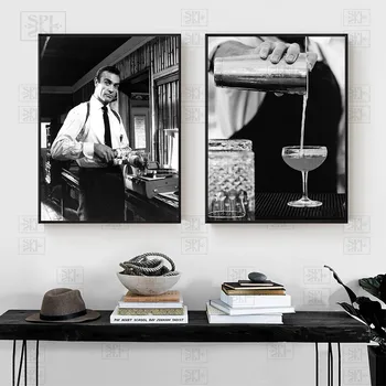  Ретро Класически Плакат на филма Коктейл-Барман Картина върху платно, е Черно - бяла Стенни Художествена картина за хола Начало Декор