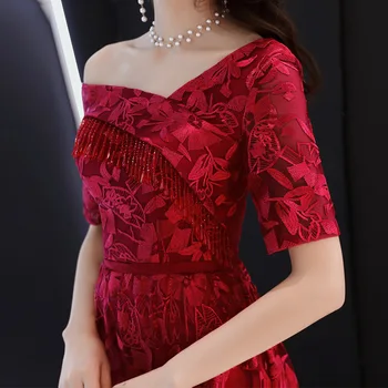  Сексуалното коварен Сватбена рокля с аппликацией на едното рамо Вечерна рокля Китайското сватбена рокля за тостове по-добра рокля Qipao Vestidos Размер S-XXL