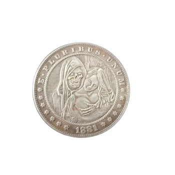  Скитник Американския Долар Морган 1881 Скелет Зомбита Череп сребърно покритие копие монети