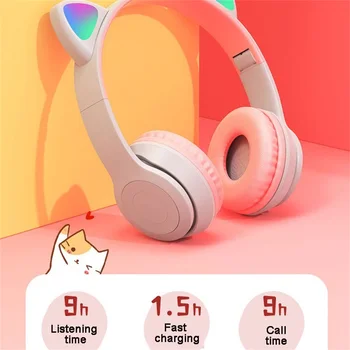  Сладък Котка Ушите Безжични Bluetooth Слушалки с Микрофон Шумоподавляющий Стерео Музикален Каска Телефонна Слушалка Подарък за Момичета Нова