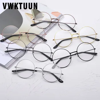  Слънчеви очила VWKTUUN Женски Мъжки Кръгли Рамки за очила Плосък Късогледство Оптични Рамки за очила Метална дограма за Художествена проста стъклена дограма