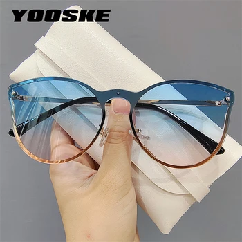  Слънчеви очила YOOSKE без рамки Дамски Маркови дизайнерски Слънчеви Очила Градиентные нюанси на Режещи Лещи Женски метални врати без рамки очила с UV400