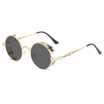  Слънчеви очила в стил steampunk Марка дизайнер на Мъже, Жени Реколта Метал, Пънк Кръгли Слънчеви очила с UV400 нюанси