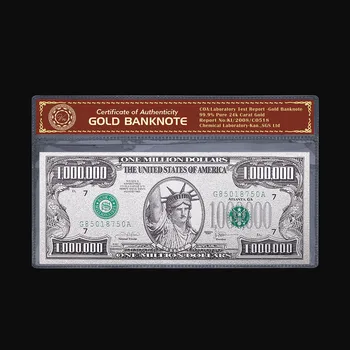  сребърен Американски Банкноти Банкноти по един Милион Долара от 24-каратово Злато, С Пластмасова Рамка, За Подаръци на Едро